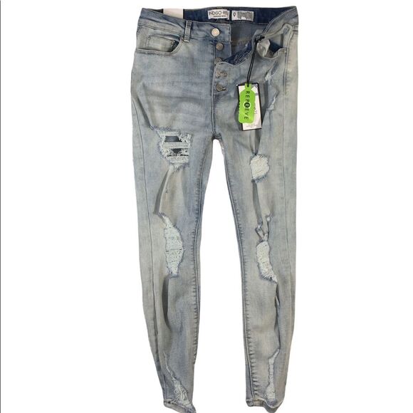 WJ107 NWT Rue21 X Indigo Rein Collab Button Fly High Waisted Denim Jeans 9 - Picture 1 of 6